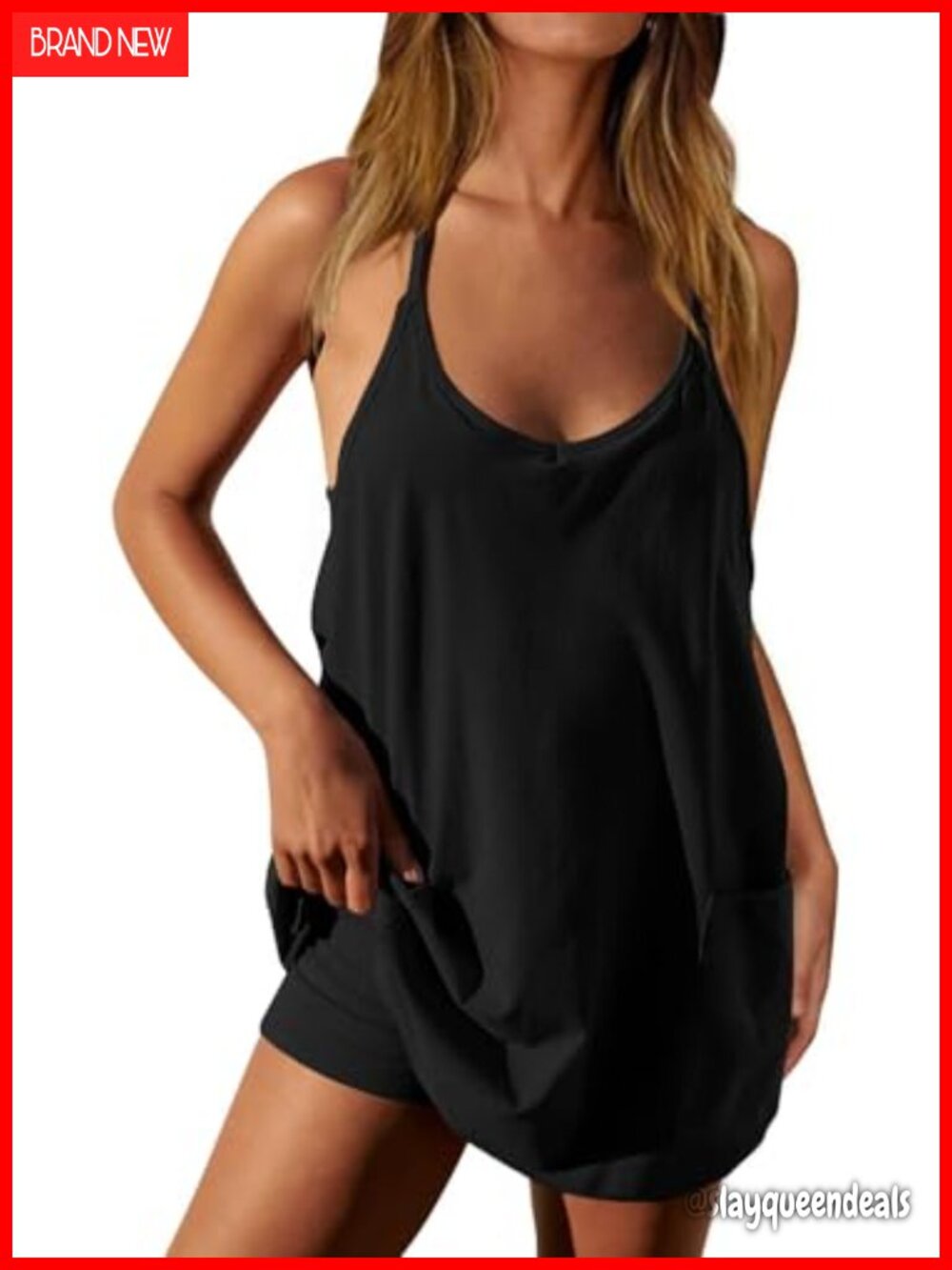 Women's Sleeveless Mini Workout Dress with Built-in Shorts